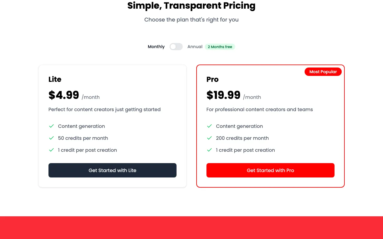 yt2post.ai — pricing page