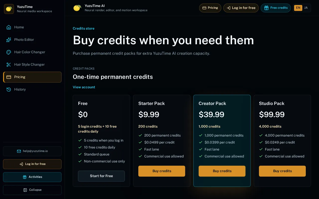 YuzuTime AI — pricing page