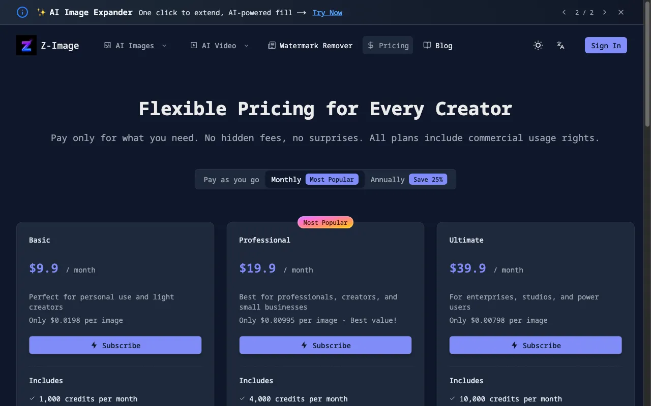 Z-Image — pricing page