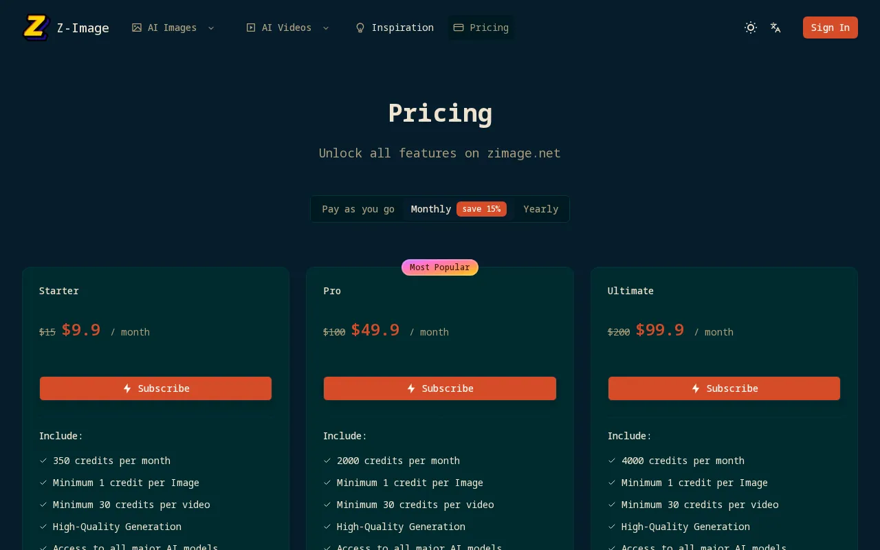 Z-Image.net — pricing page