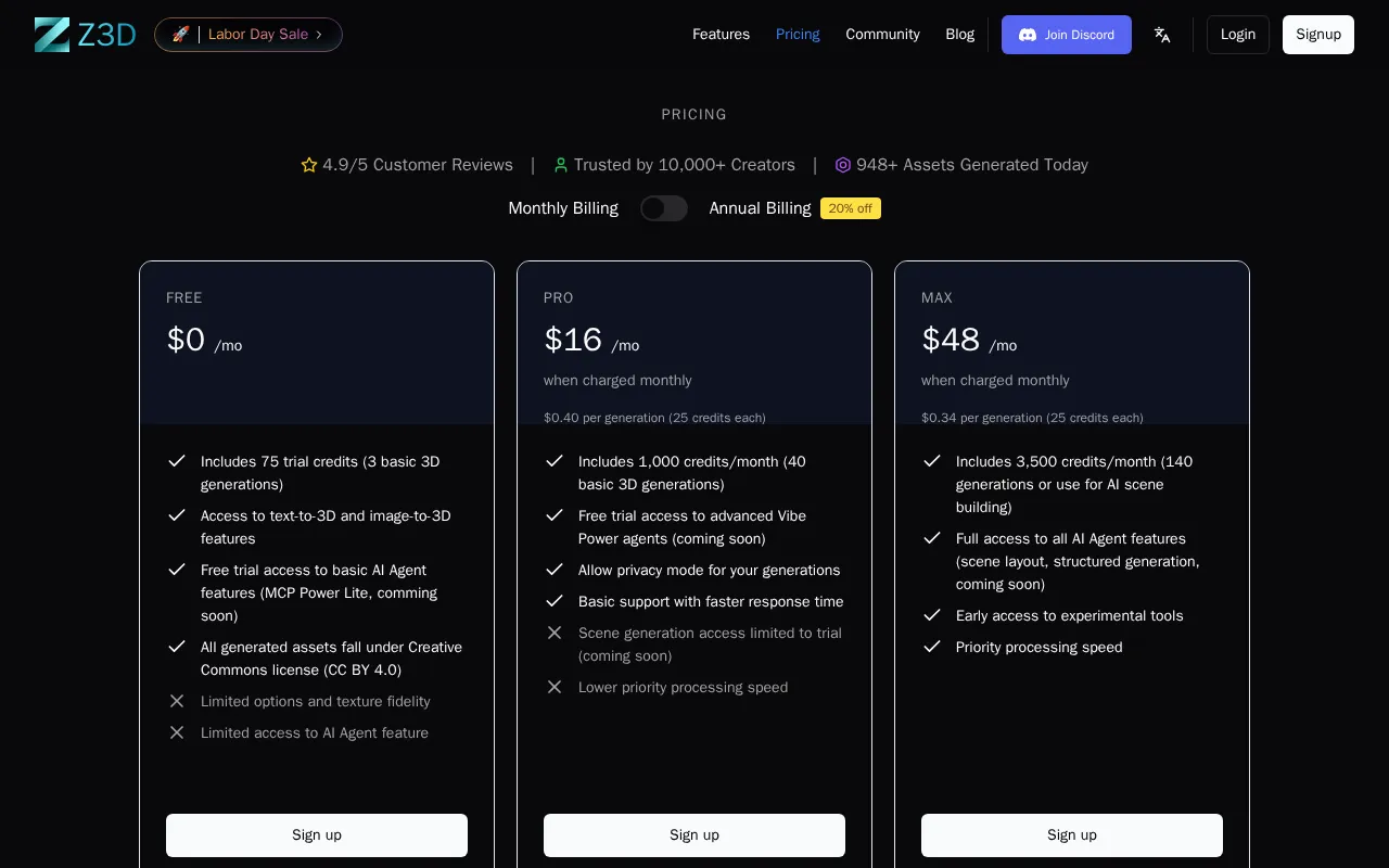 Z3D — pricing page