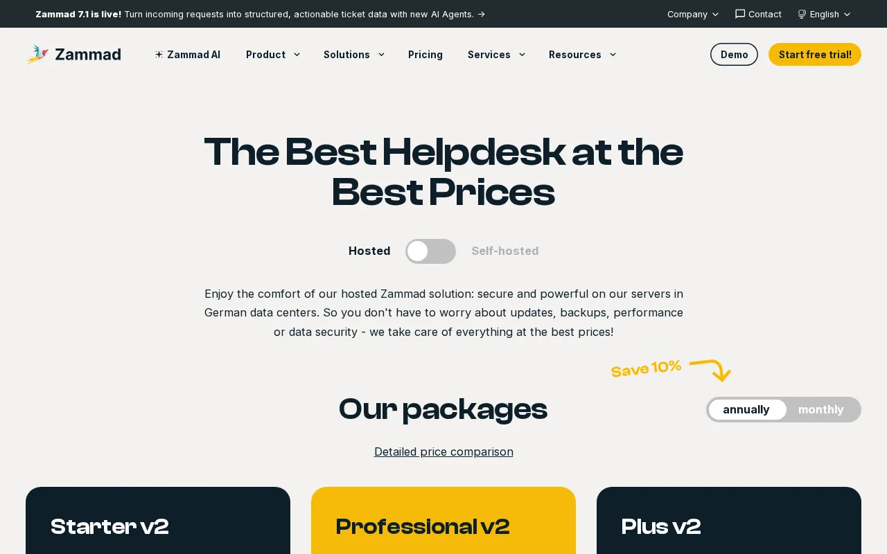 Zammad — pricing page