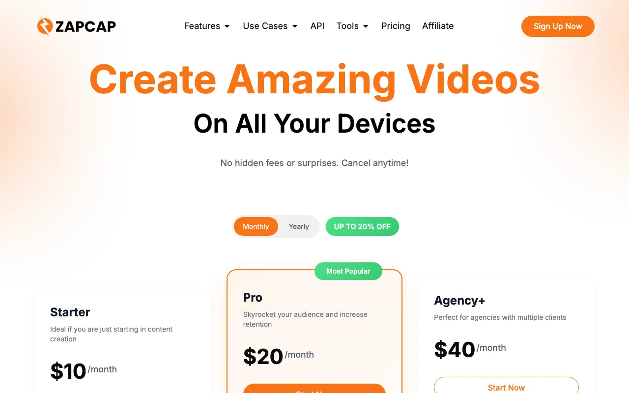 ZapCap — pricing page