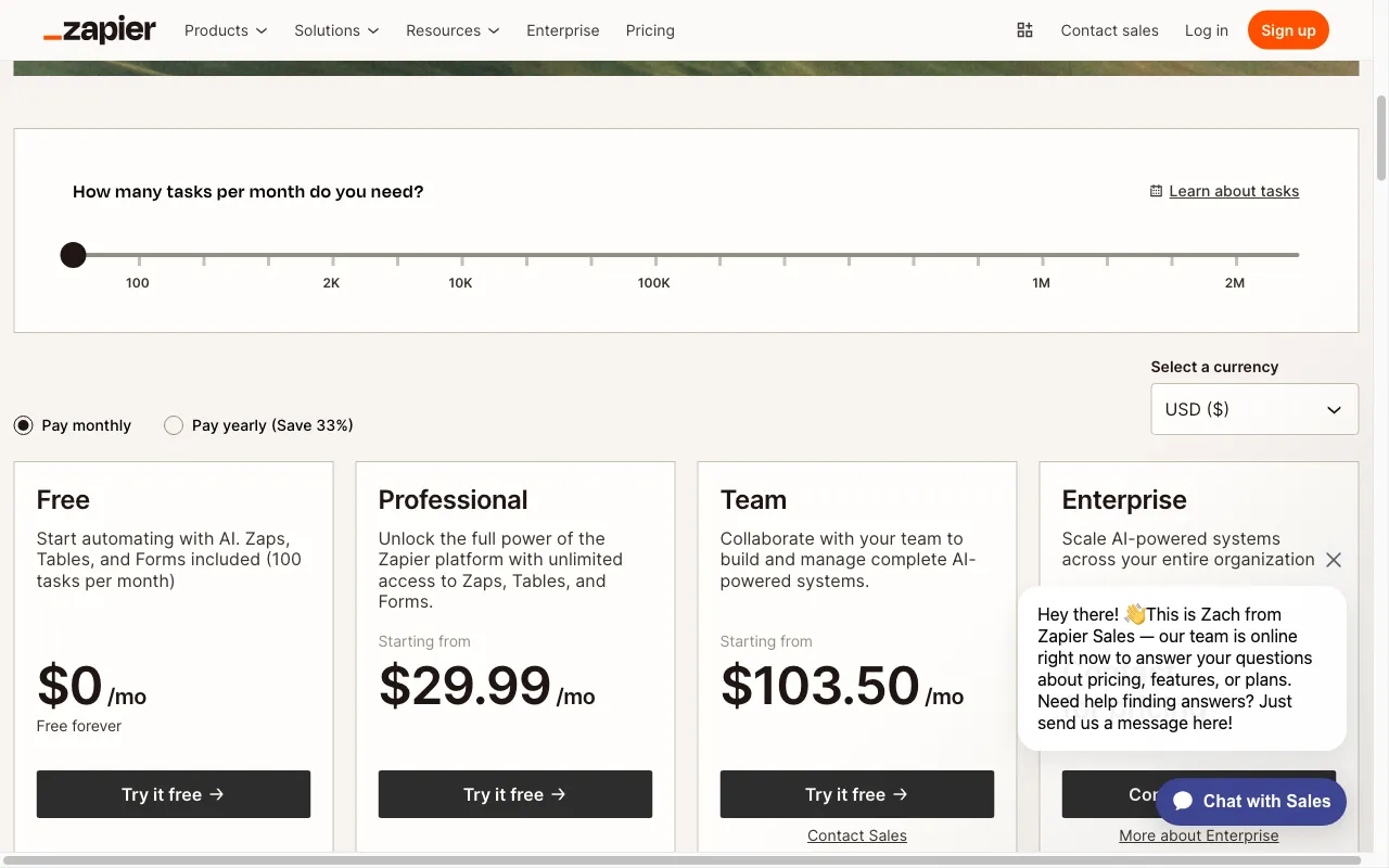 Zapier — pricing page