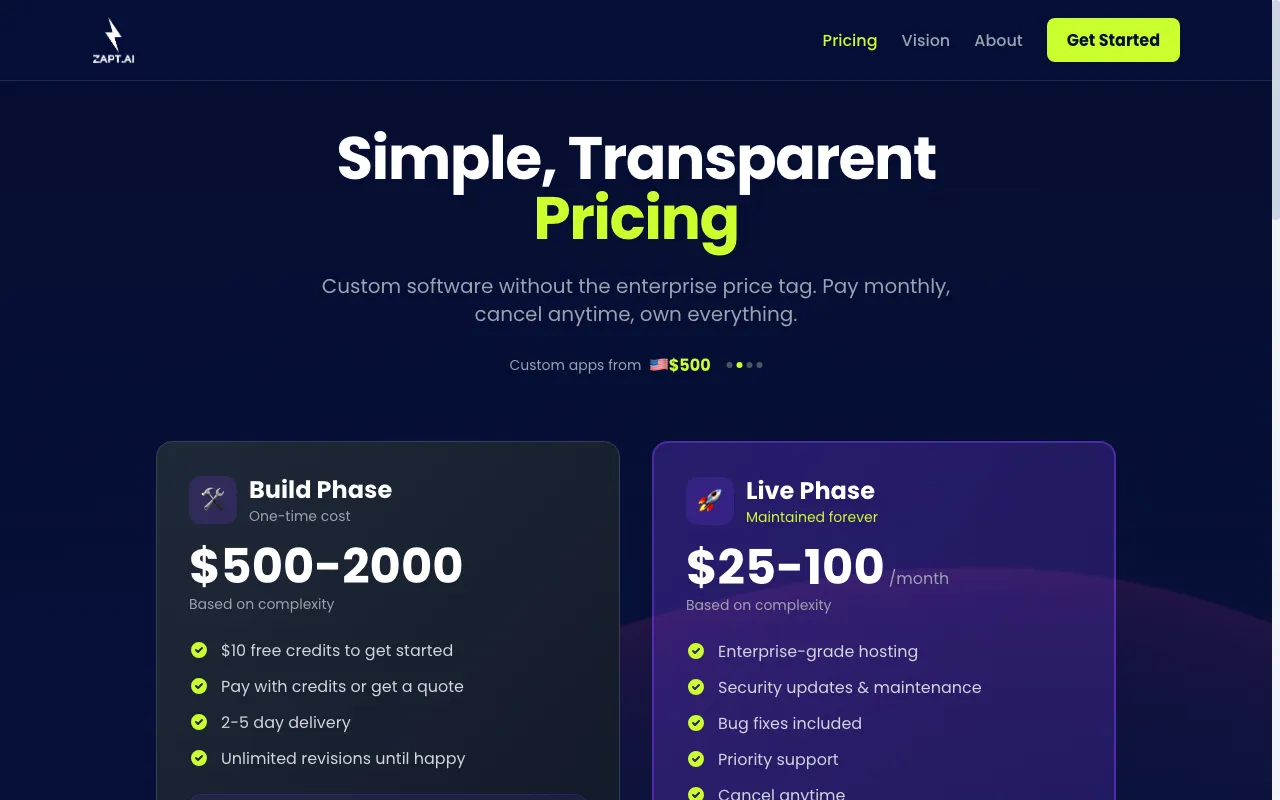 Zapt — pricing page