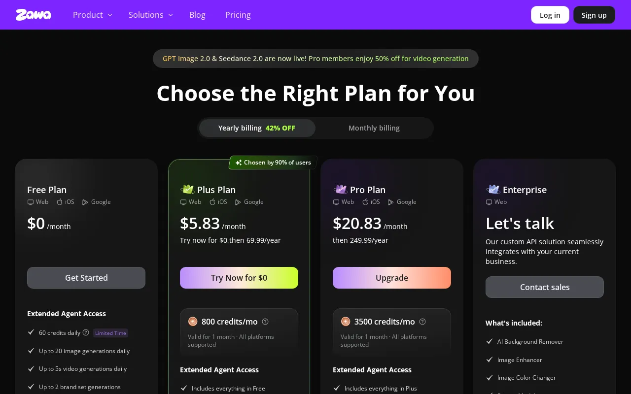 Zawa — pricing page