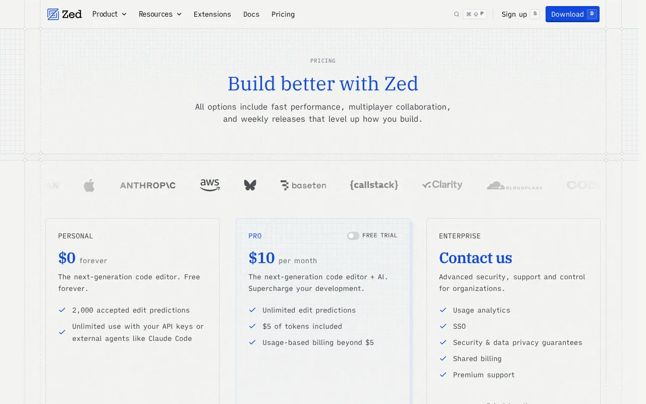 Zed — pricing page