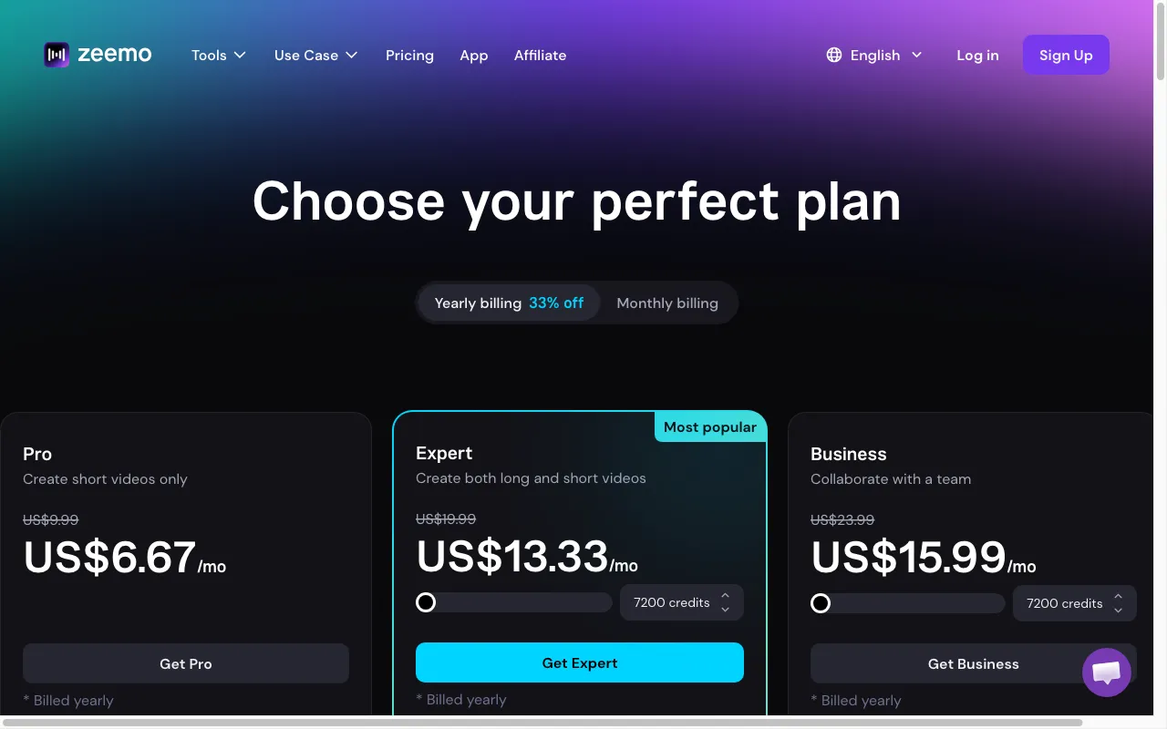 Zeemo — pricing page
