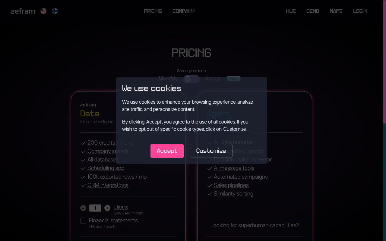 Zefram — pricing page