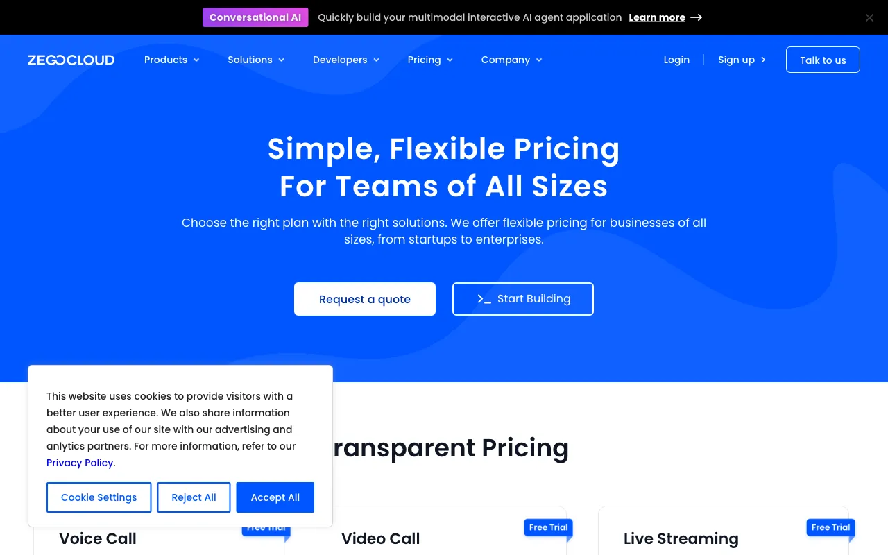 ZEGOCLOUD — pricing page