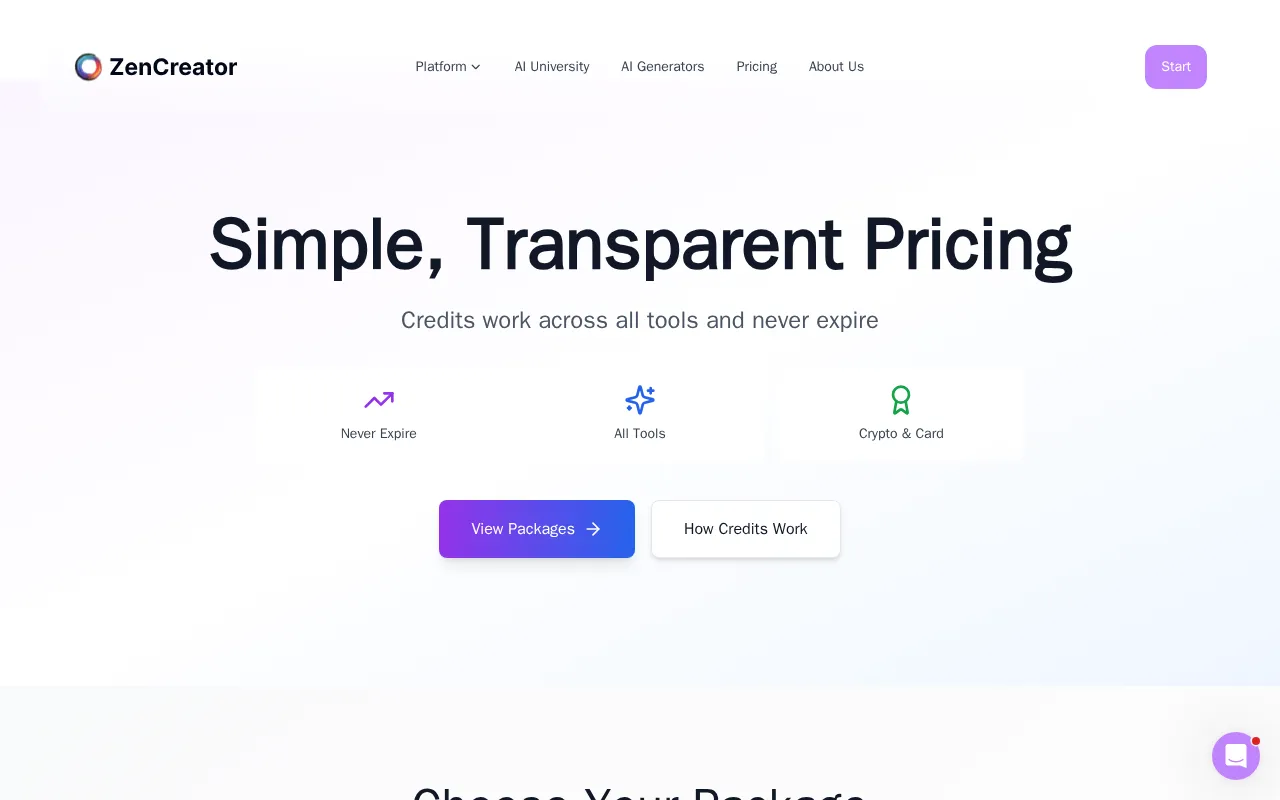ZenCreator — pricing page