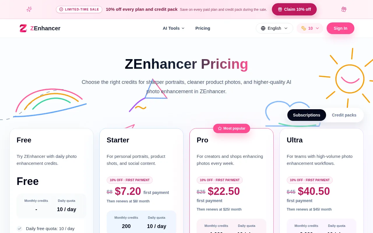 ZEnhancer — pricing page