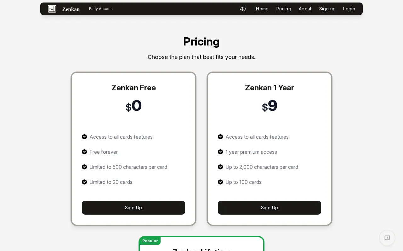 Zenkan — pricing page