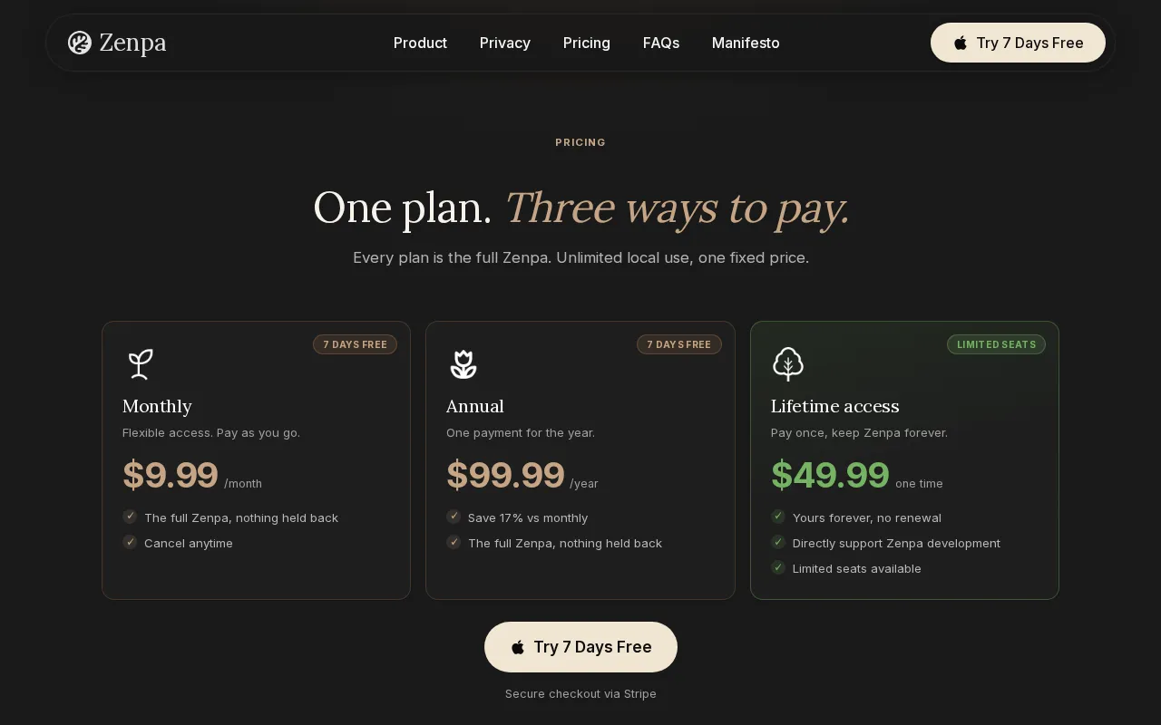 Zenpa AI — pricing page