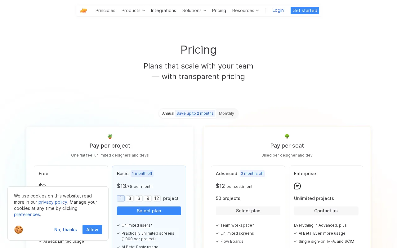 Zeplin — pricing page