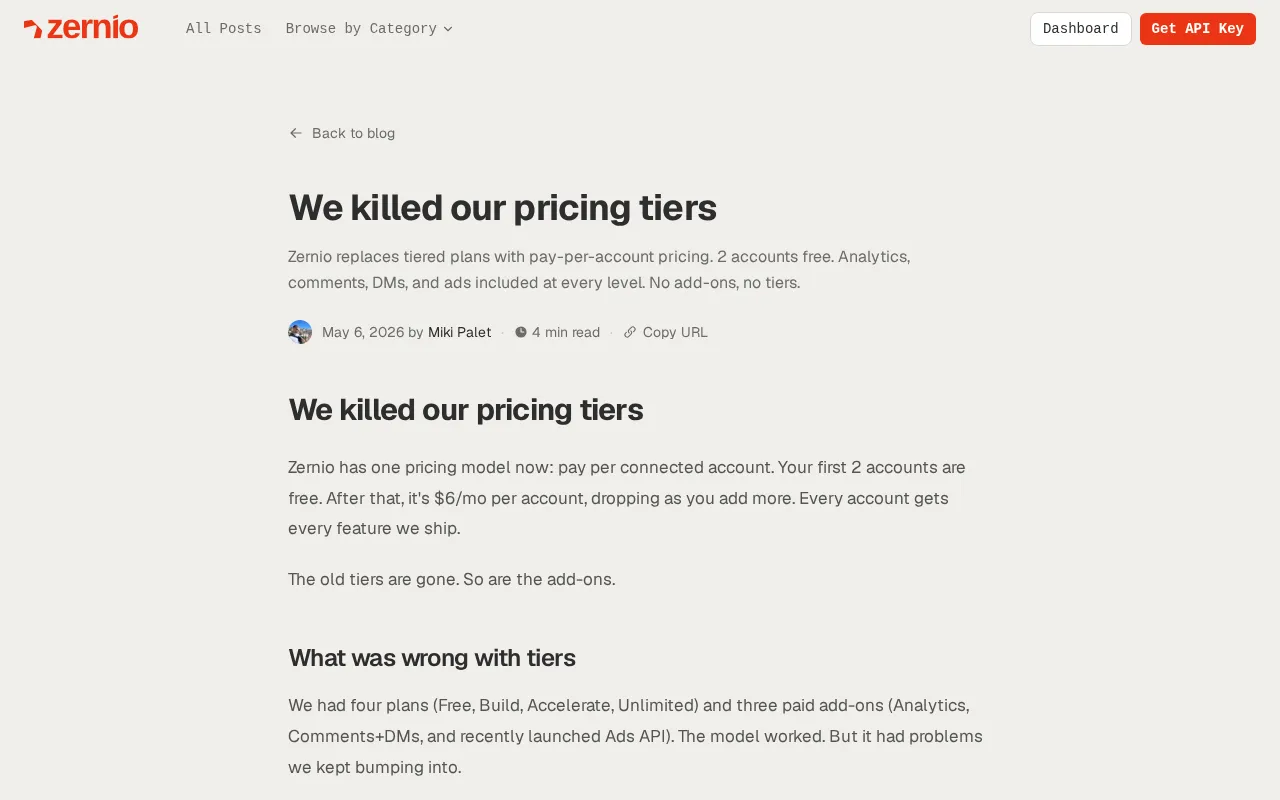 Zernio — pricing page