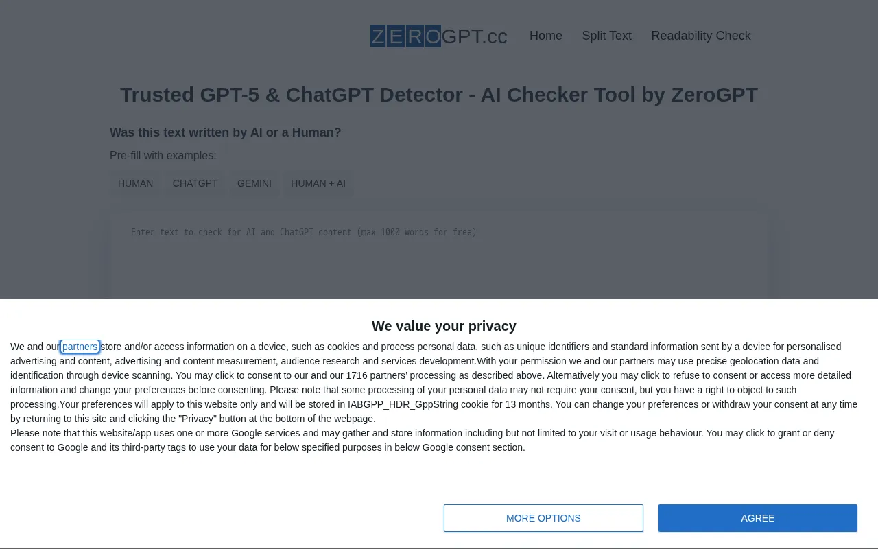 ZeroGPT AI Detector — preview screenshot