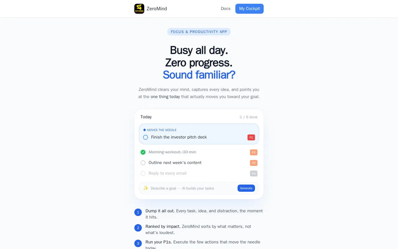 ZEROMIND Productivity & Focus Management — preview screenshot