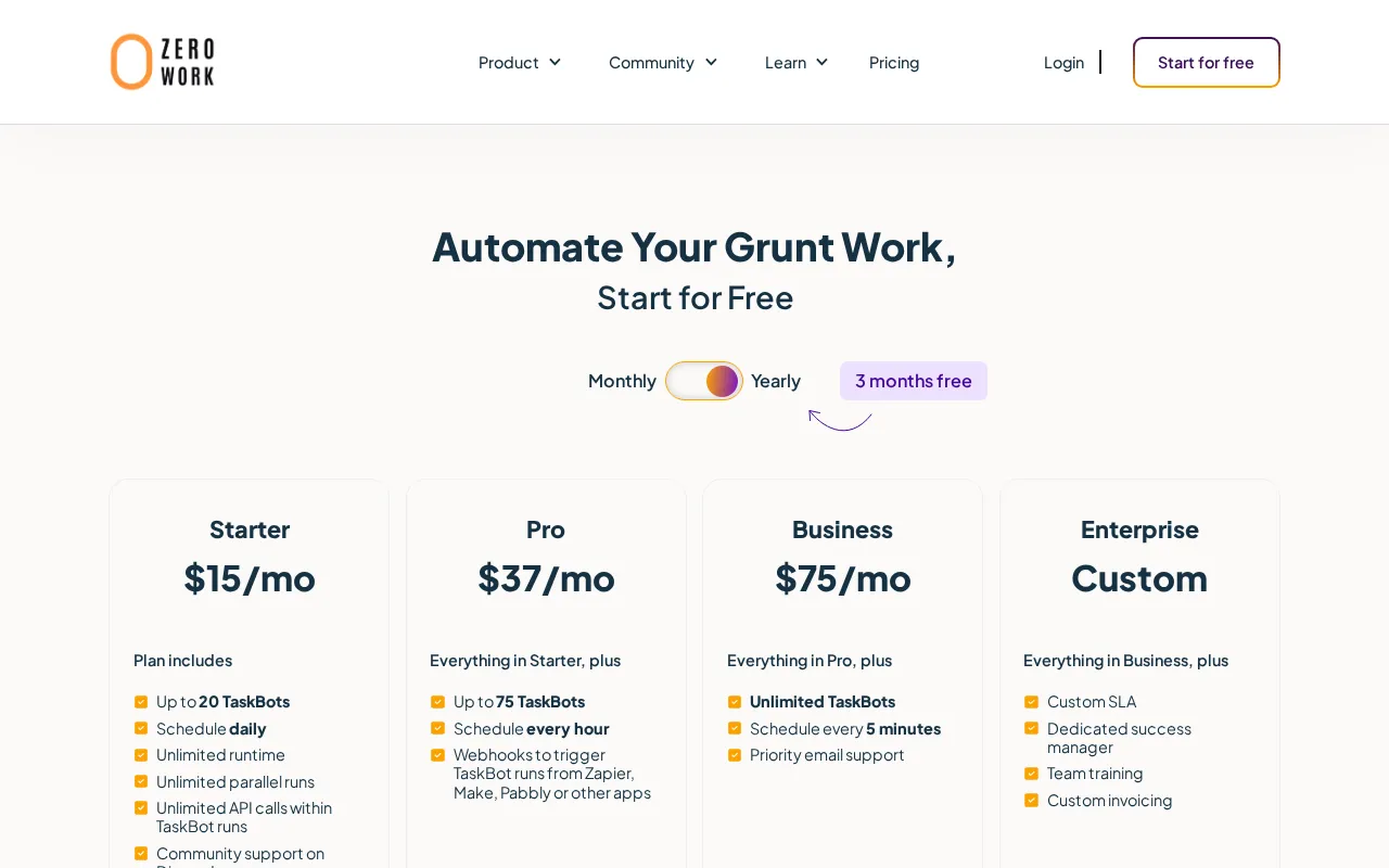 ZeroWork — pricing page