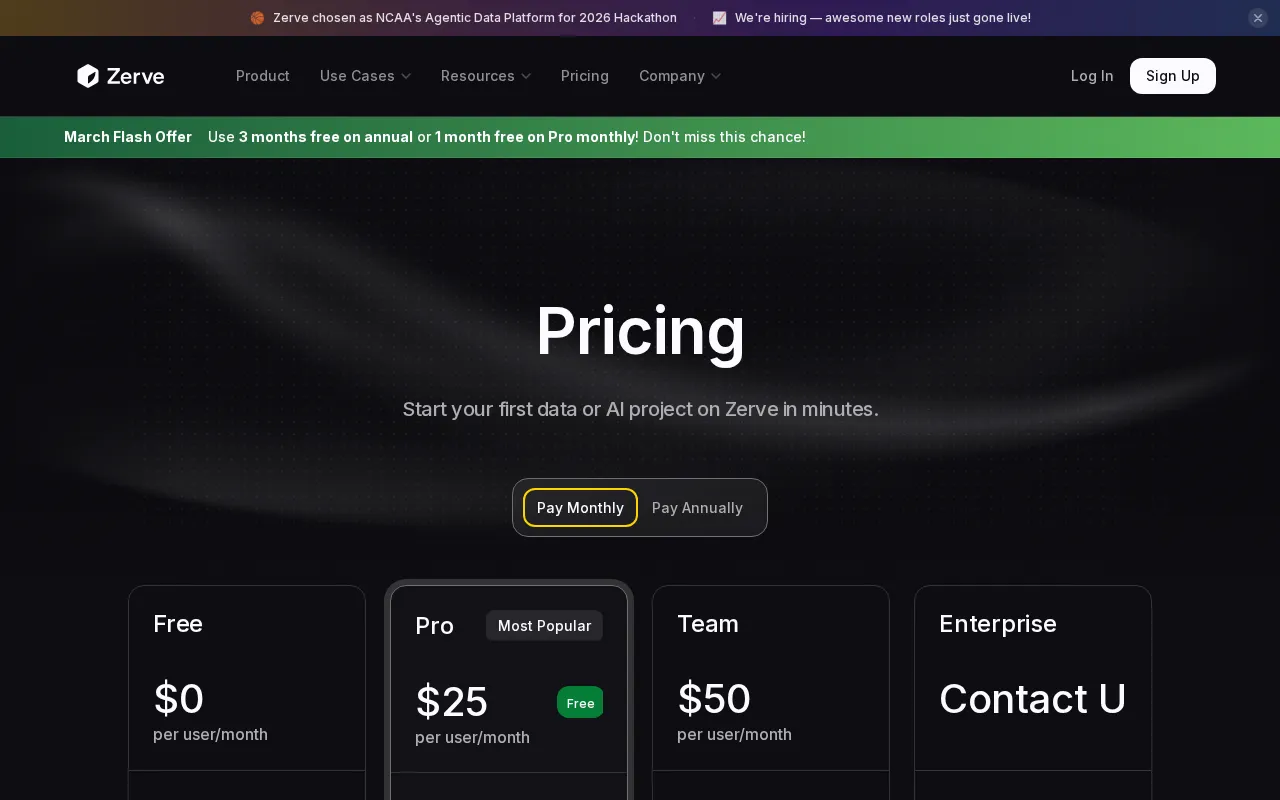 Zerve AI — pricing page