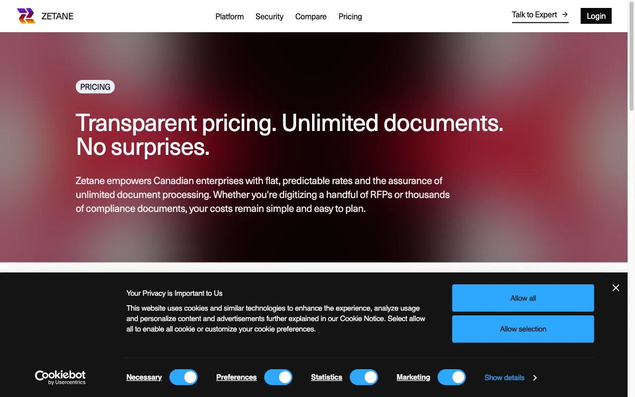 Zetane Systems — pricing page