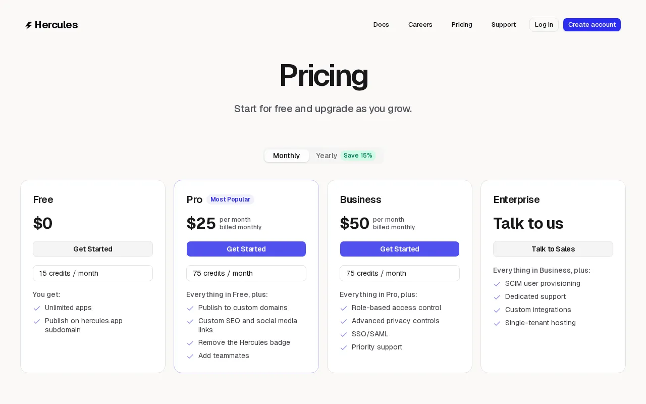 Hercules — pricing page