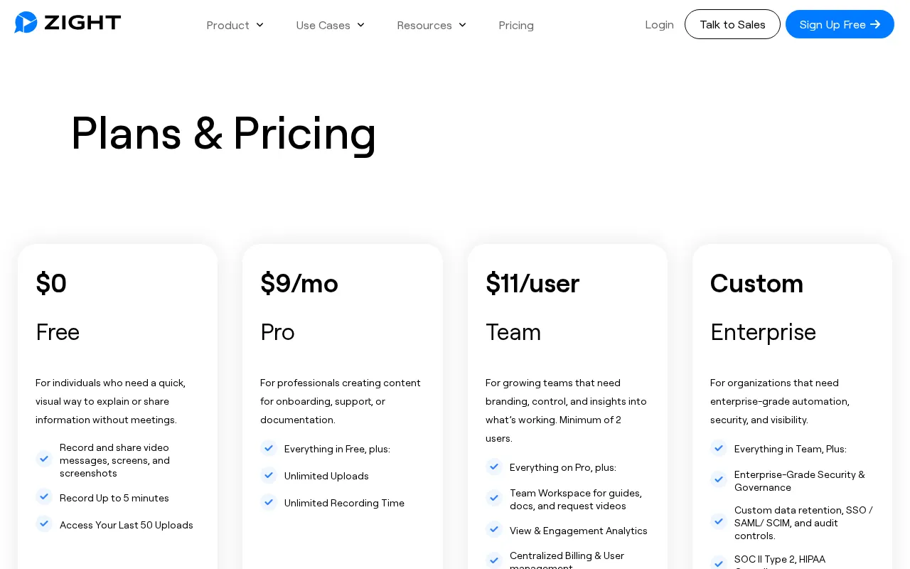 Zight — pricing page