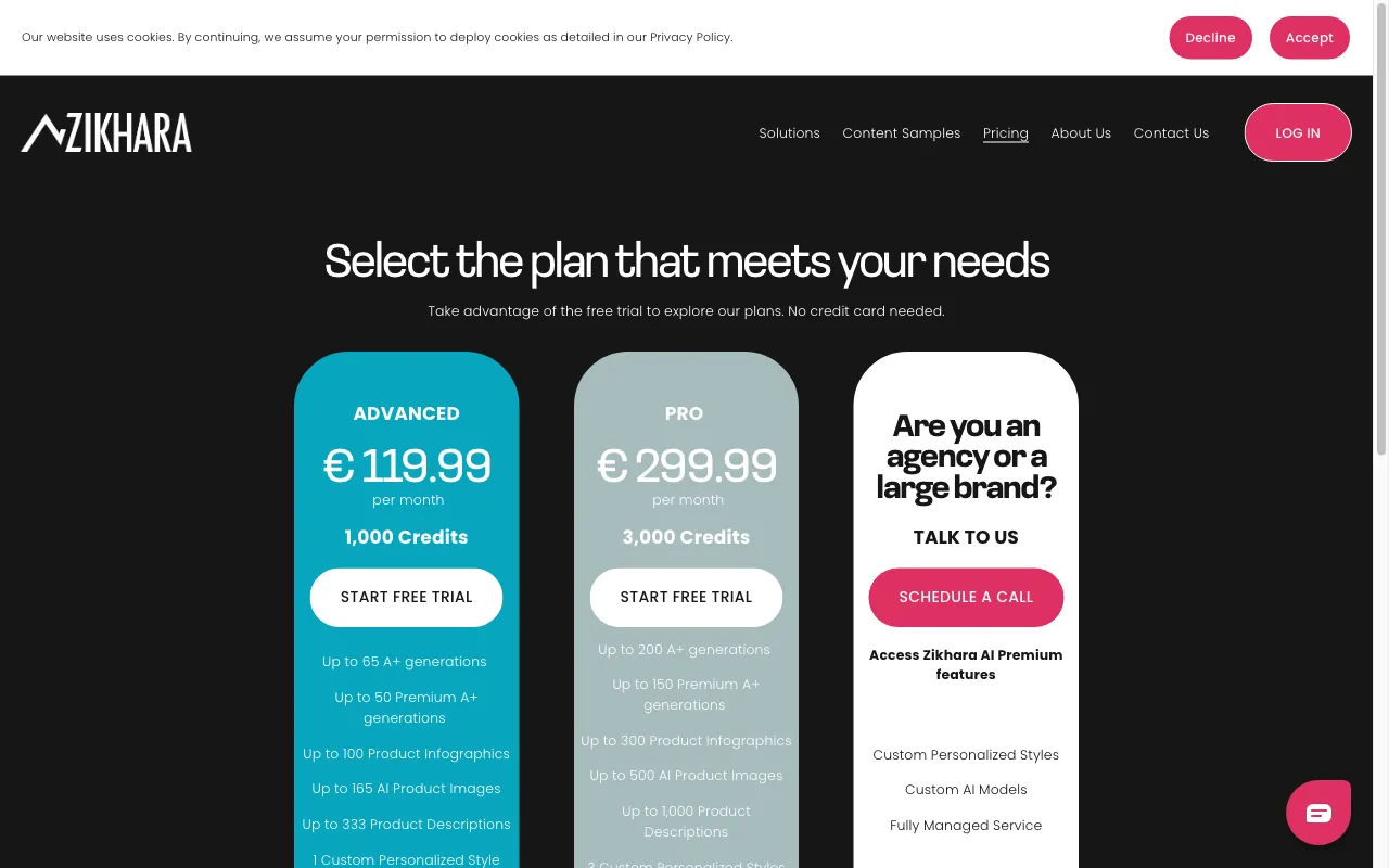 Zikhara AI — pricing page