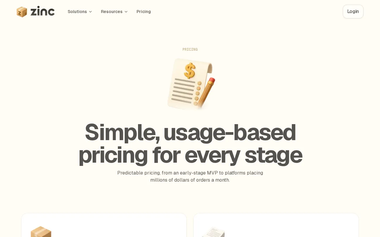 Zinc — pricing page