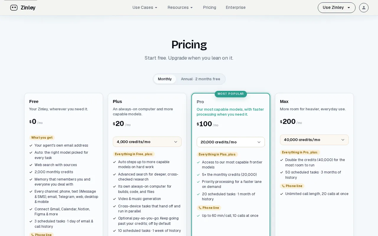 Zinley — pricing page