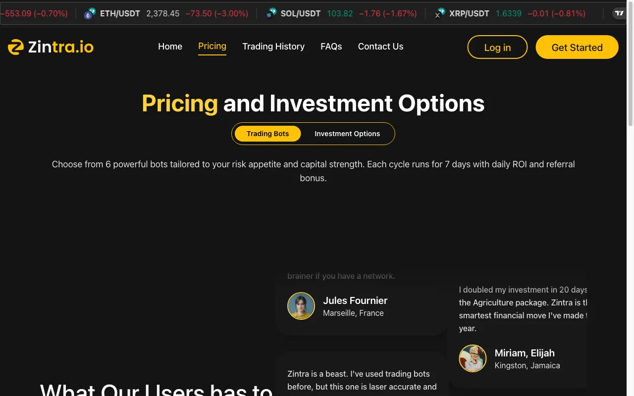 Zintra — pricing page