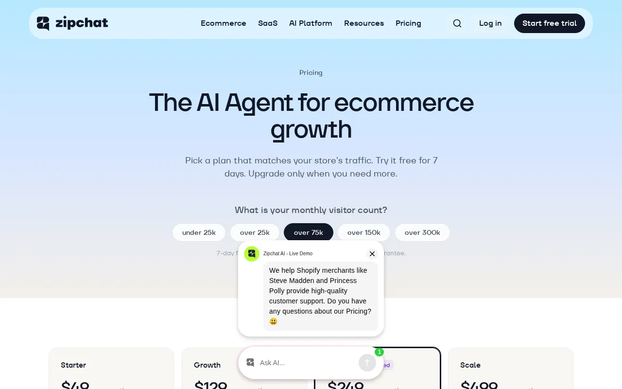 Zipchat — pricing page