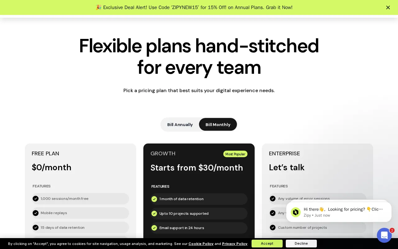 Zipy — pricing page