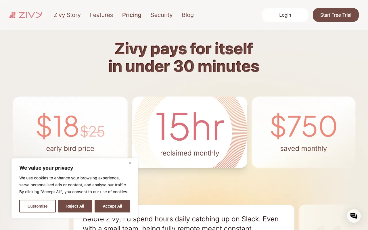 Zivy — pricing page