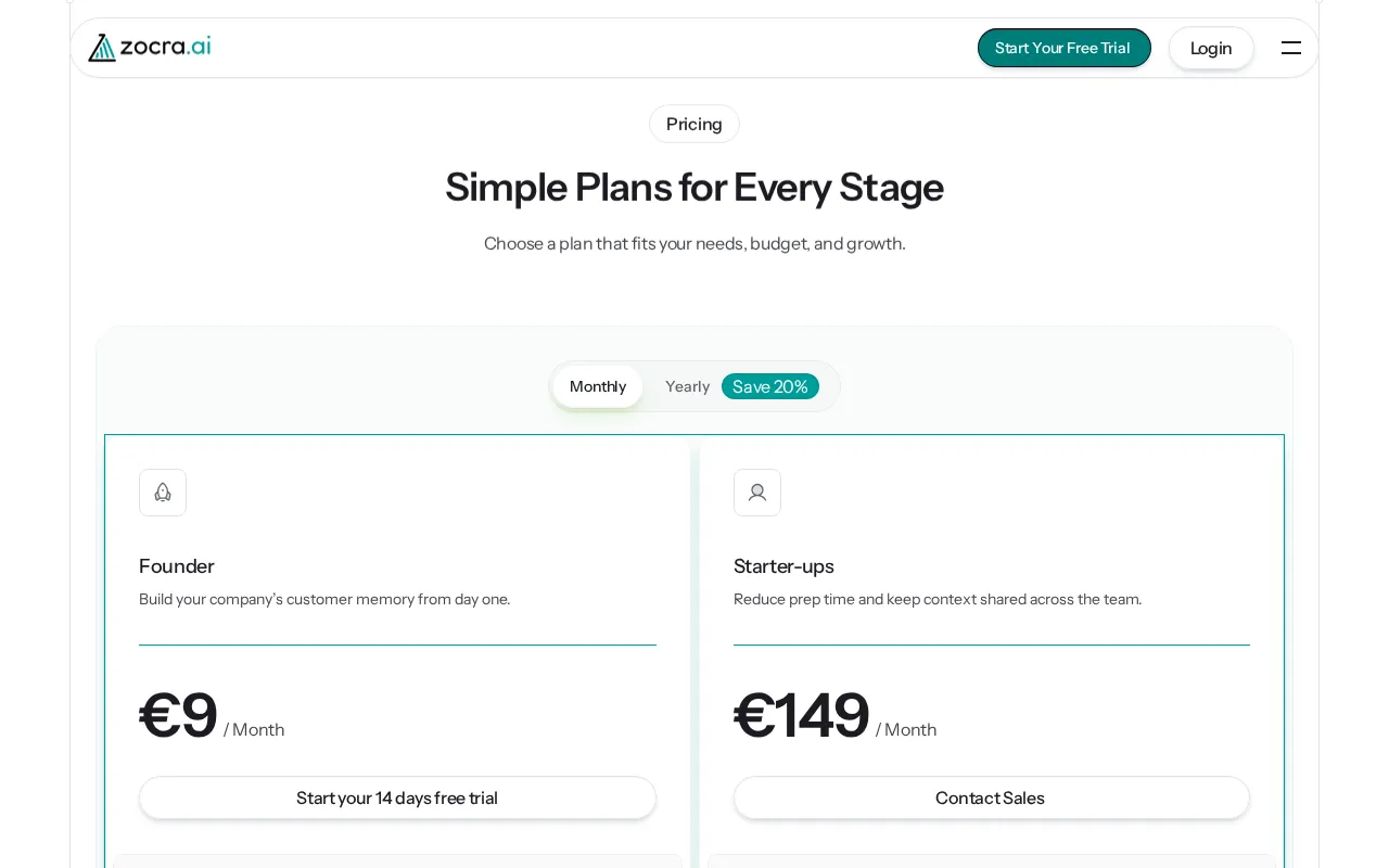 Zocra.ai — pricing page