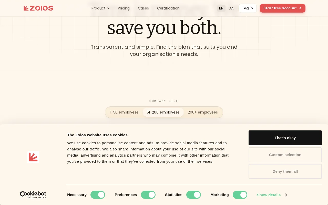 Zoios — pricing page
