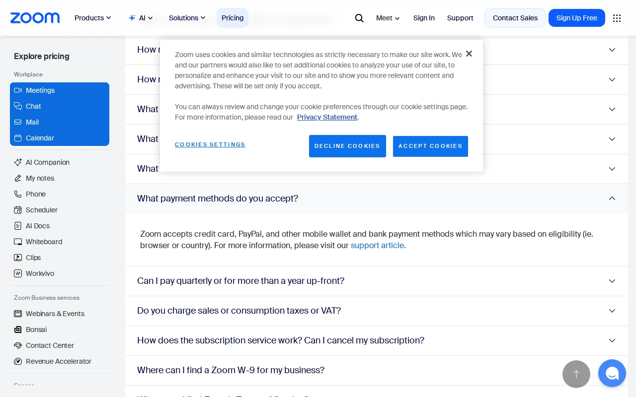 Zoom AI Companion — pricing page