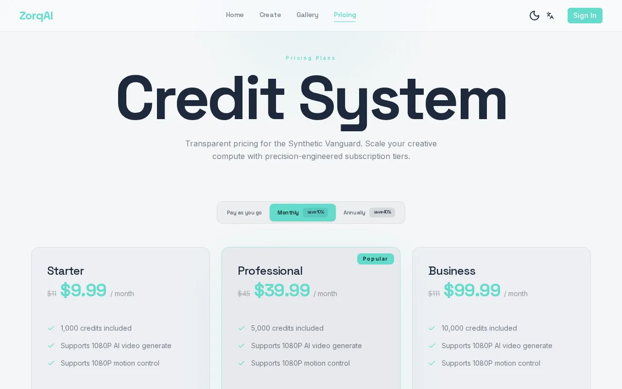 ZorqAI.app — pricing page