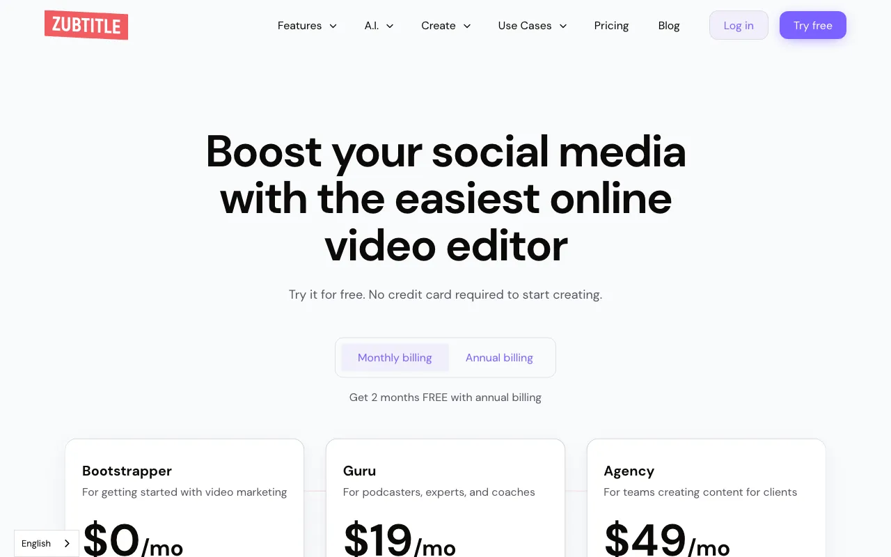 Zubtitle — pricing page