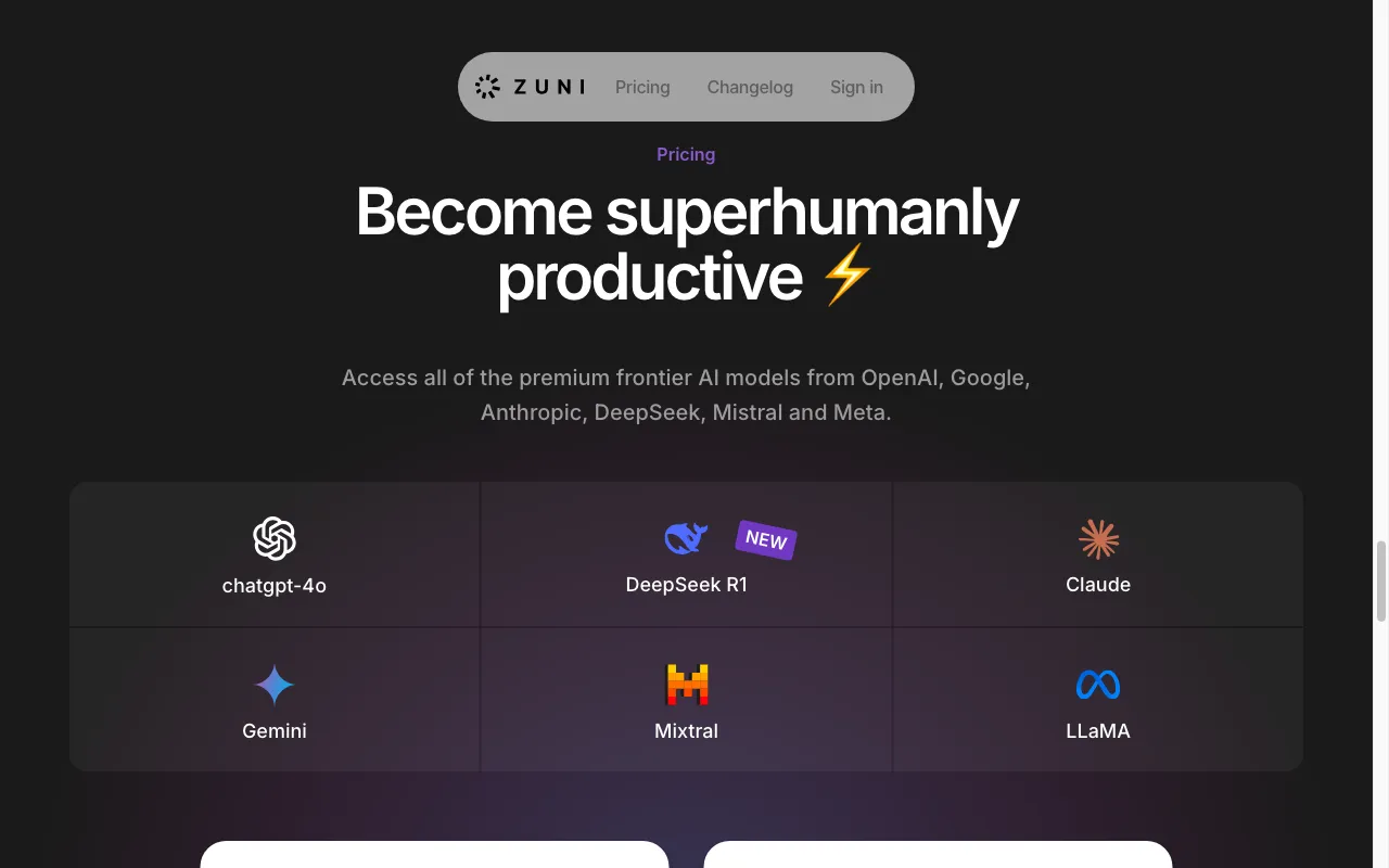 Zuni — pricing page