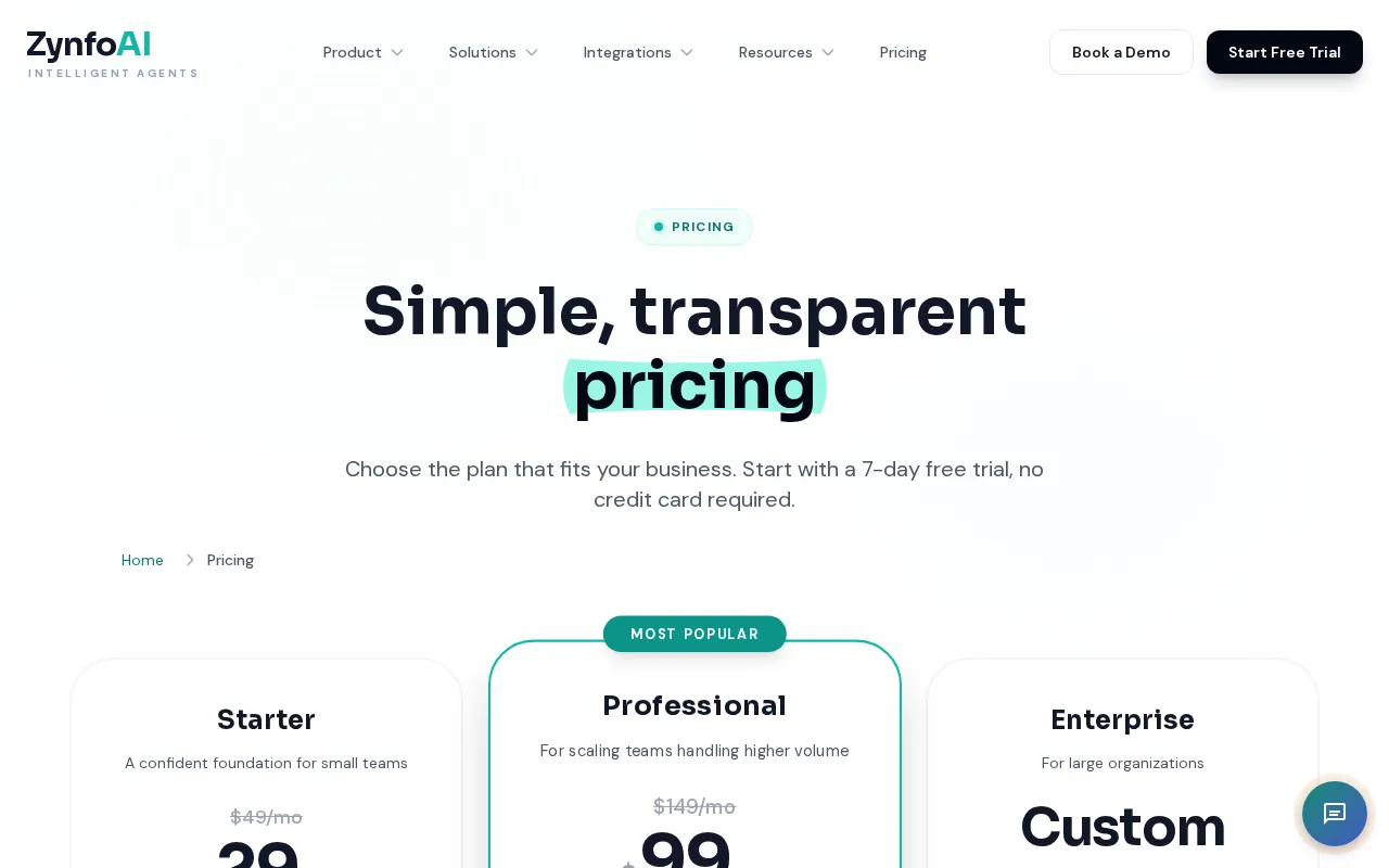 ZynfoAI — pricing page