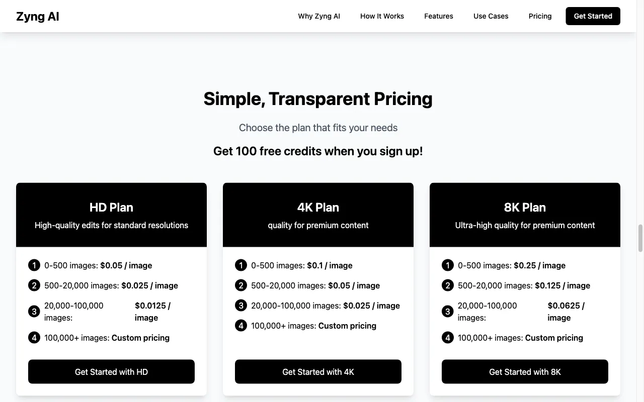 Zyng AI — pricing page