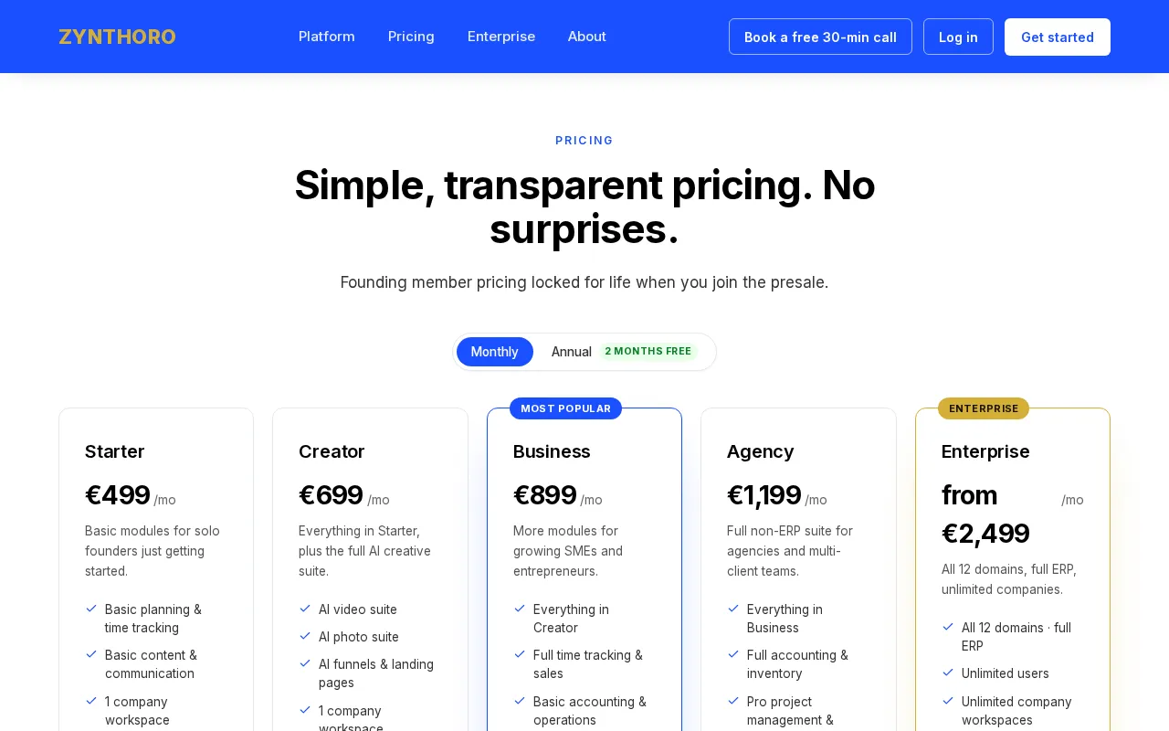 Zynthoro — pricing page