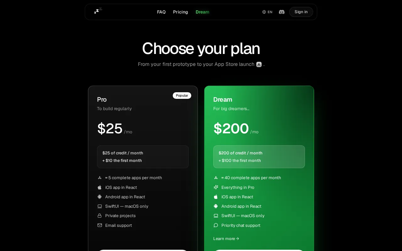 Zzz — pricing page